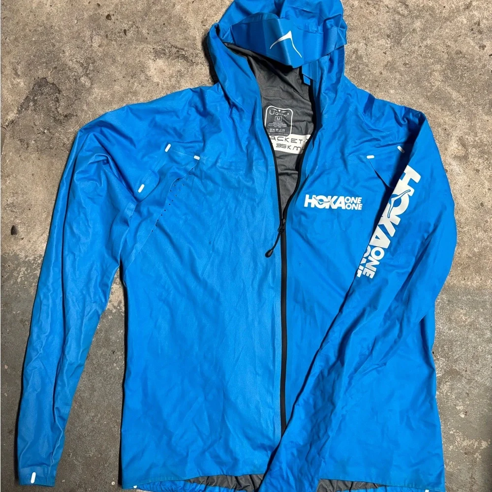 Hoka One One Blue Hooded Rain Jacket - Picture 1 of 2